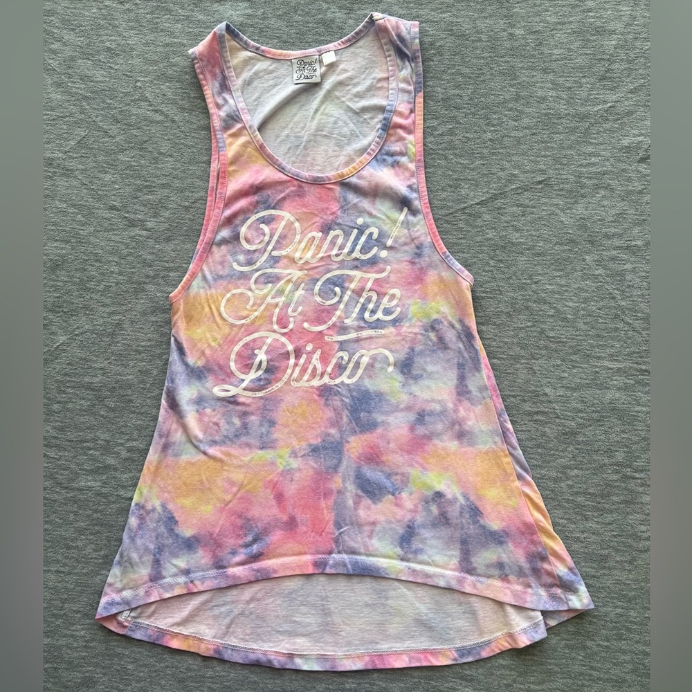 Panic At The Disco sleeveless racer back tank top women S‎ tie dye graphic y2k